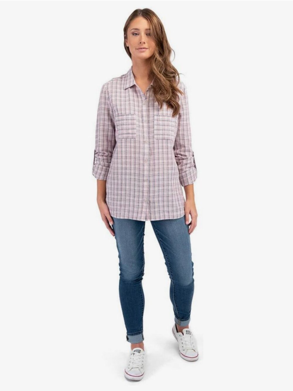 BOSTON TRADER WOMEN'S STRIPE BUTTON UP SHIRT SIZE L COLOR VAPOR GREY